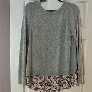 LOFT Gray Tunic with Floral Hem
